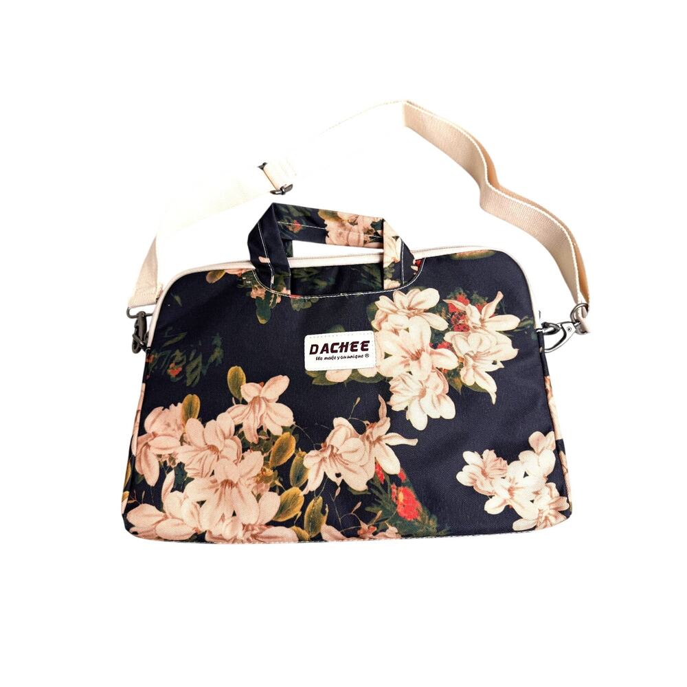 Dachee laptop bag floral canvas pockets thin lightweight padded handles & strap